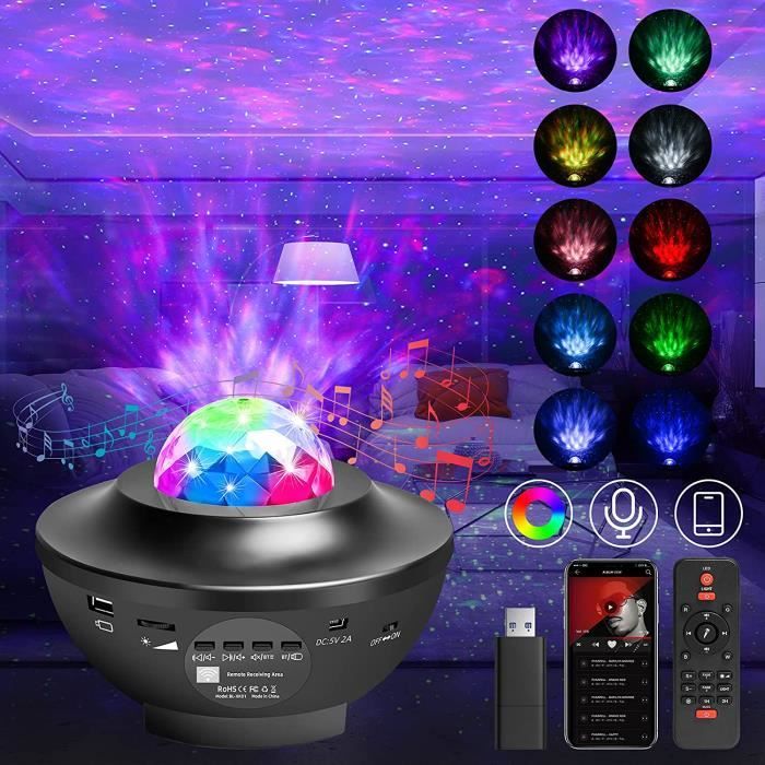 Projecteur ciel étoilé à LED Lampe Projecteur de Lumière Galaxie Vagues OcéaniquesLecteur de musique avec télécommande-Bluetooth-m