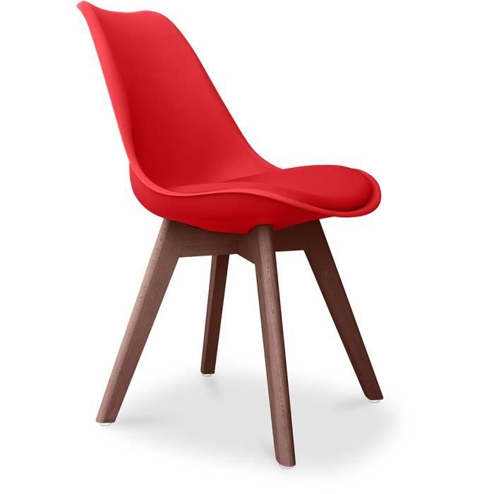 premium chaise brielle au design scandinave avec coussin - pieds sombres rouge 48