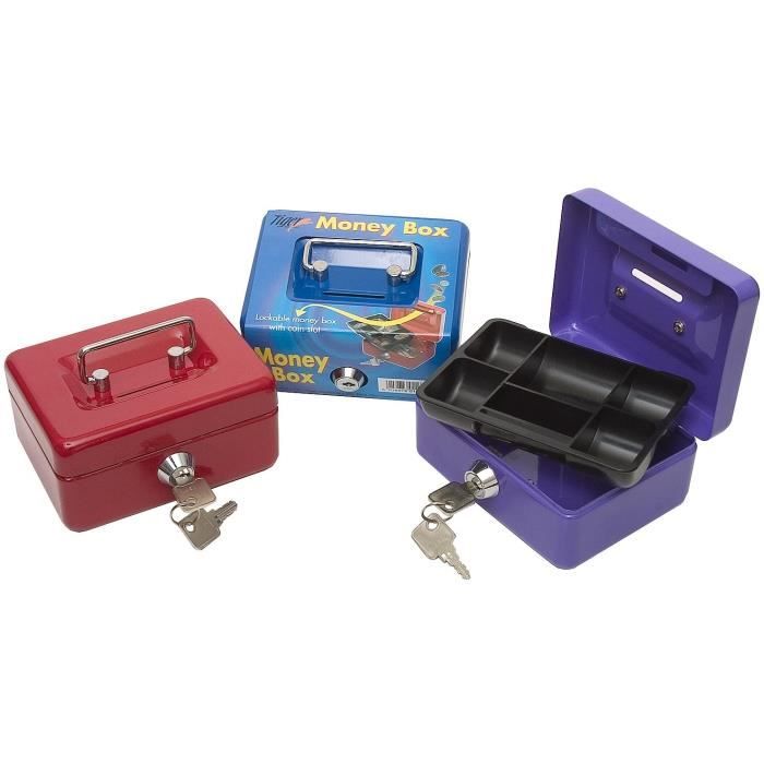 Boîte à Monnaie Verrouillable En Métal épais Bleue - Petite Caisse Portable Avec Poignée - Pour Bureau, Maison Ou Déplacement - 2