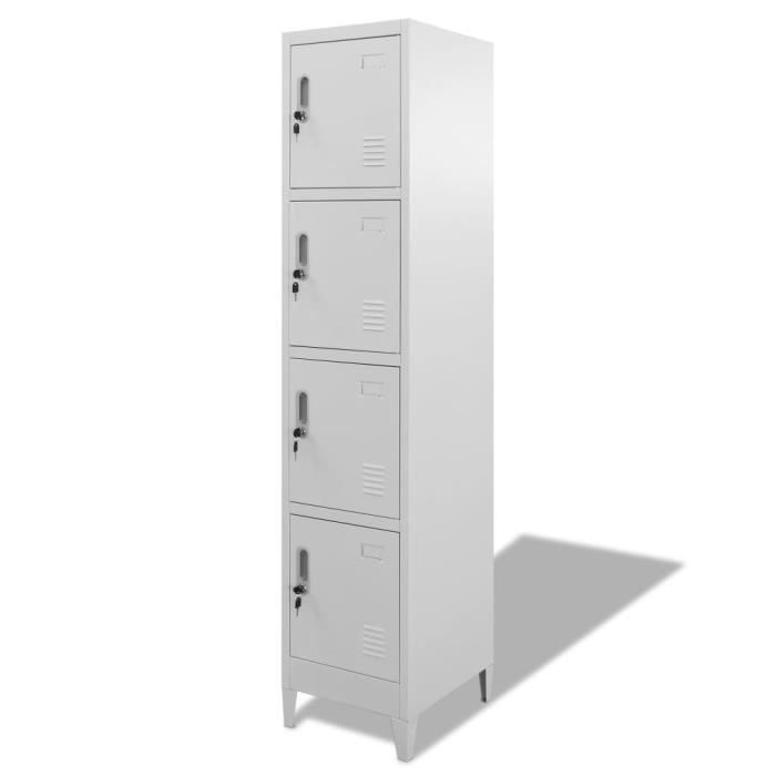 Armoire à casiers - Acier - Gris - 4 compartiments - 180 cm