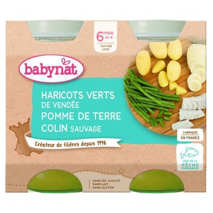 Petit pot pour bébé - Babybio - Repas Midi - Pomme de Terre - Haricots Verts - Colin