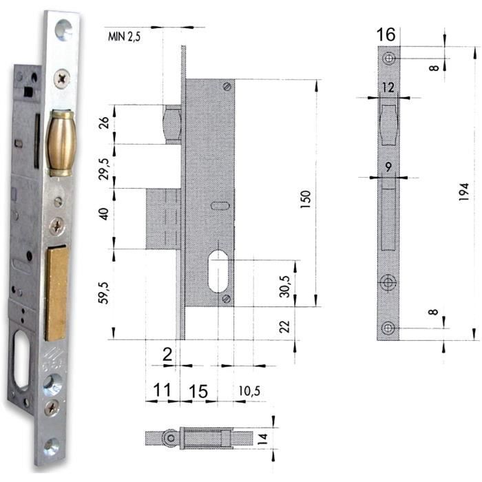 Serrure à Cylindre Ovale 5 Goupilles En Laiton – Couleur Or, 3 Clés – Pour Porte à Encastrer