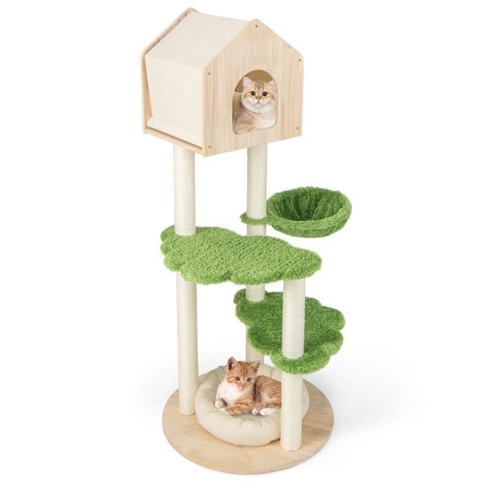 Arbre à Chat XXL 152 Cm En Bois - 4 Plateformes, 2 Condos, Panier, Sisal - Grande Tour De Jeu Et Repos Pour Chats - 3