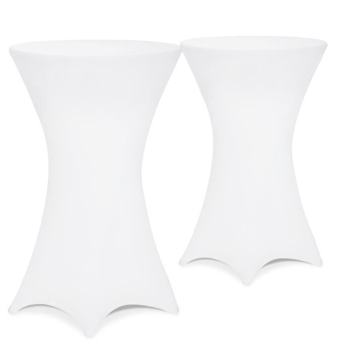 DETEX® 2x Housse de table haute Ø80-85cm blanc lavable 30°C renforts pieds nappe table bistrot housse tissu Spandex mange debout