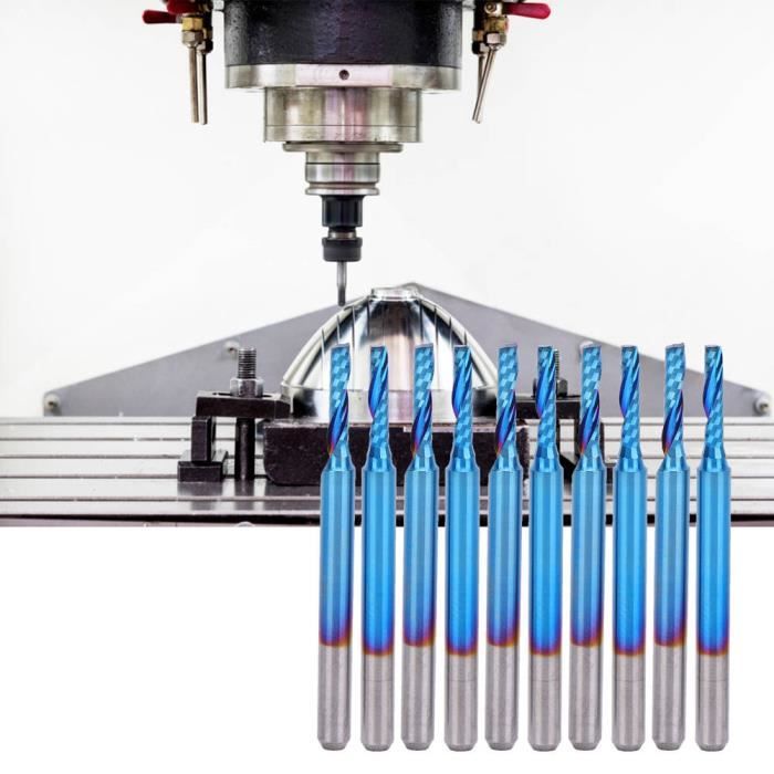 Fraise De Défonceuse En Spirale - Diamètre 3mm - Coupe Ascendante - Queue 1/4" - Revêtement Nano Bleu - Pour Bois, Plastique, Métaux Tendres