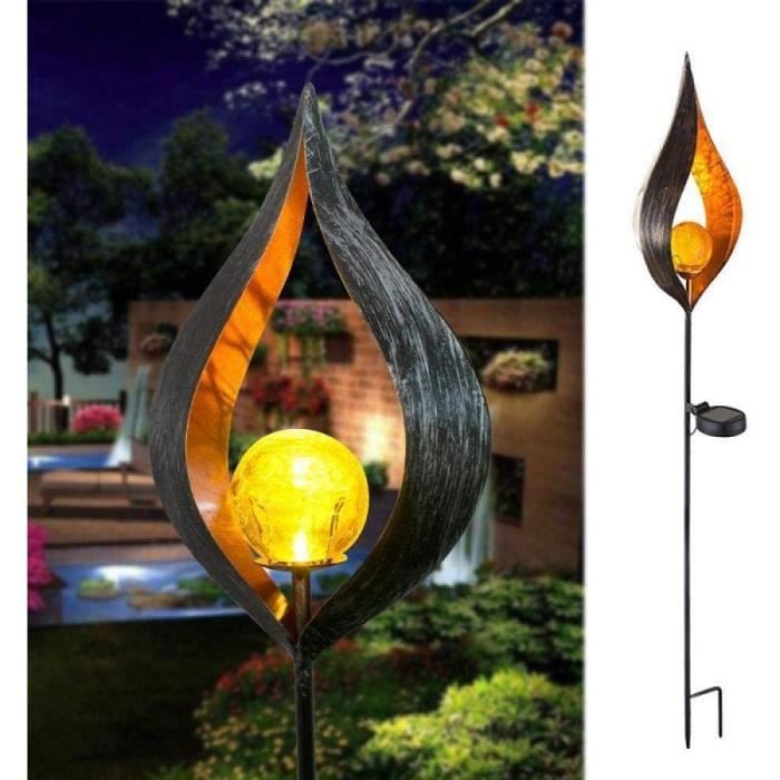 Solaire Lampadaire extérieur - LED rétro fer Bronze soleil Angle Mars Lampes solaires flamme lumière Lampadaire de jardin pelouse