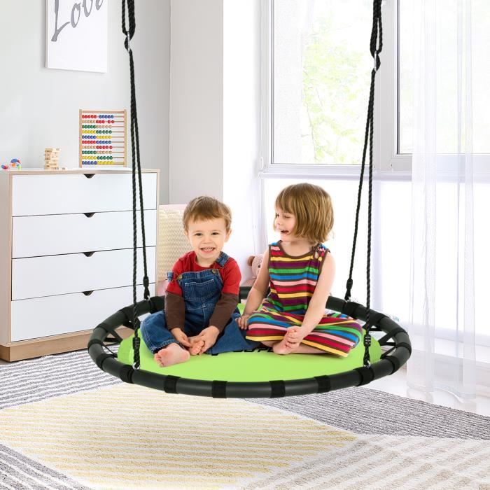 GOPLUS Balançoire Nid D’Oiseau Rond 102 Cm – Hauteur Réglable 140-180 Cm, Charge 150 Kg, Pour Enfants 3-15 Ans, Modèle Astre