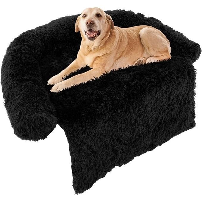 Comparer les prix de GOPLUS Coussin pour Animaux avec traversin Doux, Tapis apaisant en Peluche pour Chien avec Housse Amovible Lavable, Noir, L
