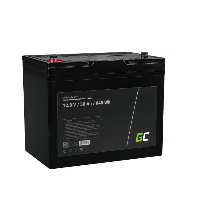 Green Cell® Batterie LiFePO4 50Ah 12.8V 640Wh lithium fer phosphate pour panneaux solaires, camping-cars et bateaux