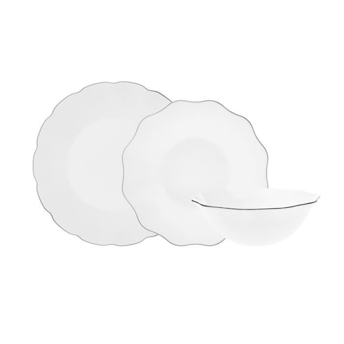 Quid Simetric Service 18 Pièces Porcelaine Blanc – 6 Personnes Assiettes Micro-ondes & Lave-vaisselle