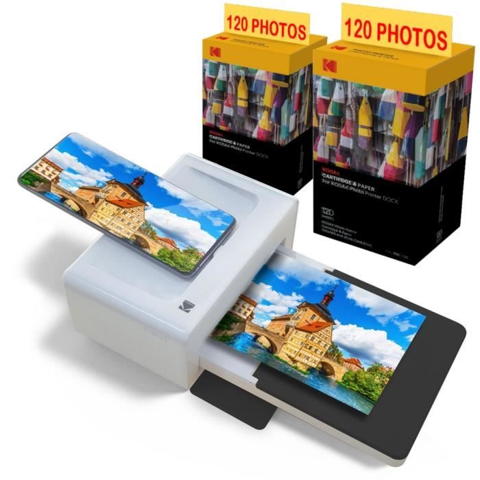 Kodak - Pack Imprimante PD460 + Cartouche et papier pour 240 photos - Photo Bluetooth & Docking - Format Carte Postale 10x15 cm