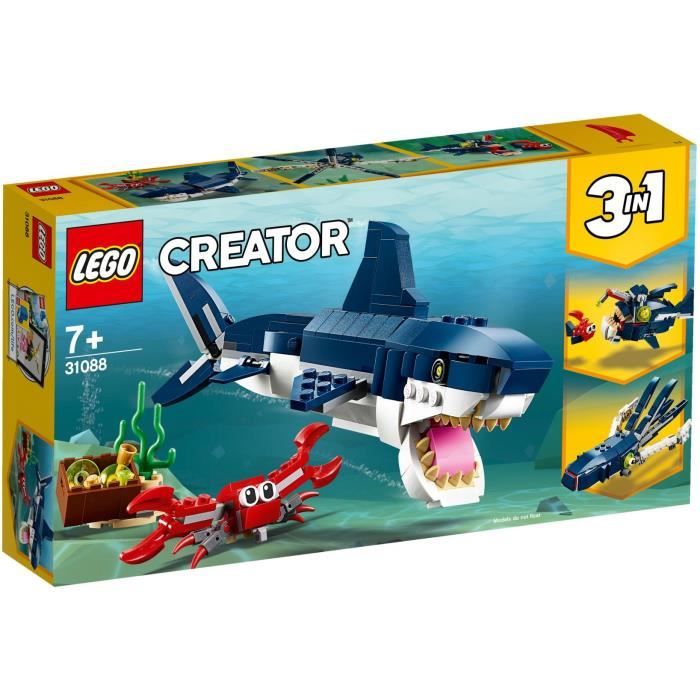 lego® creator 3-en-1 31088 les créatures sous-marines, figurines animaux marins, requin, crabe