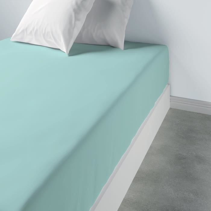 Drap housse - Les Ateliers du Linge - Aqua - 160 x 200 cm - 100% Coton - Bonnet 35 cm