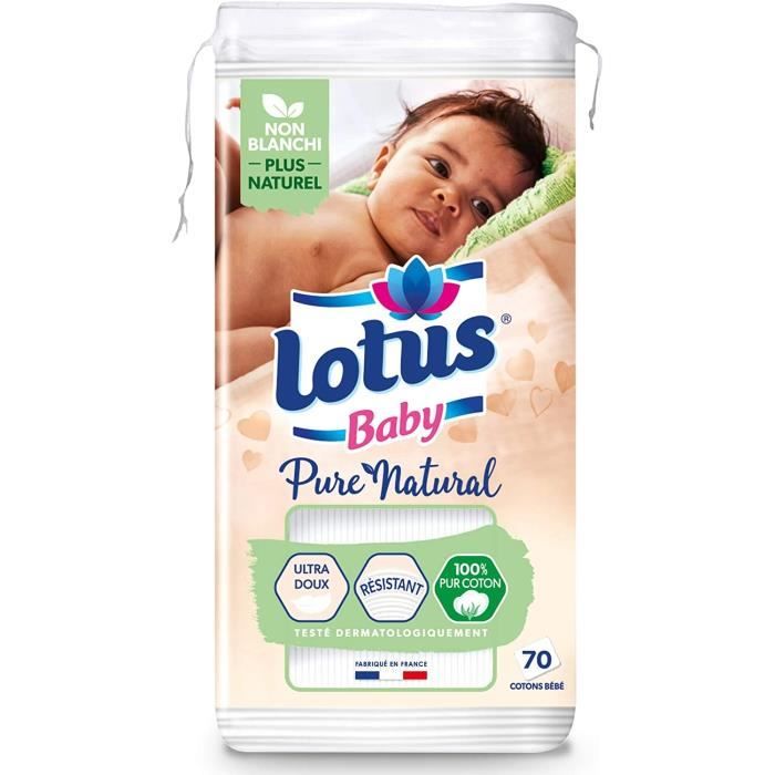 Lotus Baby - Lot De 4 X 75 Cotons Carrés Bébé Bi-faces - Doux Et Résistants à L'aloe Vera