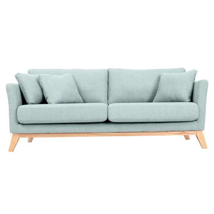 Canapé Scandinave Déhoussable 3 Places En Tissu Vert Lagon Et Bois Clair Oslo 3662275070088