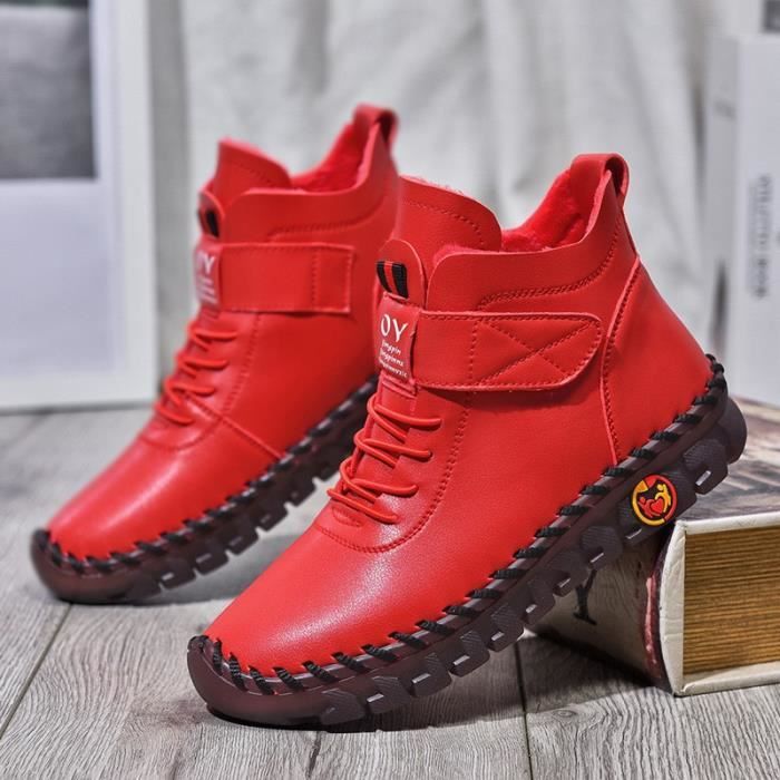Bottines pour Femmes Chaussures a la mode d hiver pour Femme Chaudes Legere Antiderapante Bottines Pour Femmes Vintage Chelsea W3 Rouge Cdiscount Chaussures