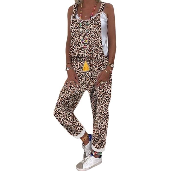 Combinaison Pantalon Femme Taille 44 Motif Léopard Vert - Jumpsuit Occasion Très Bon état, Style Décontracté