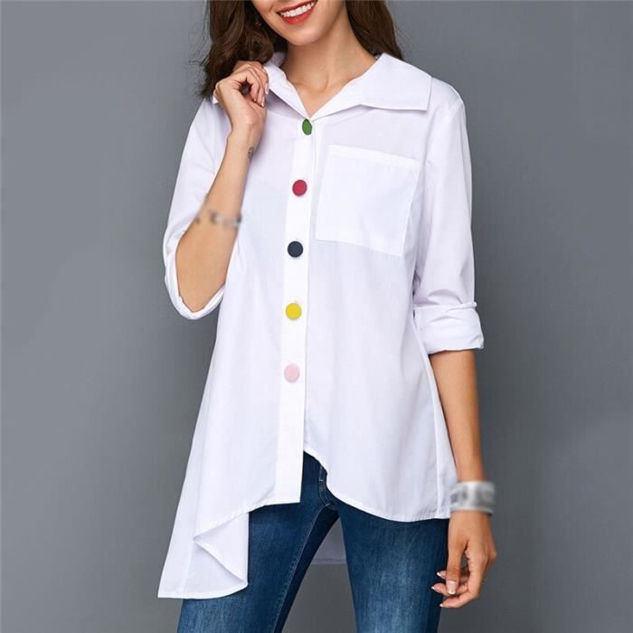 POLO Femmes chemise blanche mode femme grande taille bouton colore anomaliste femmes chemise a manches longues ete Type white Blanc Cdiscount Pret a Porter