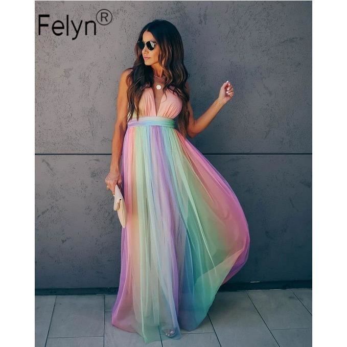 Robe couleur arc en ciel top