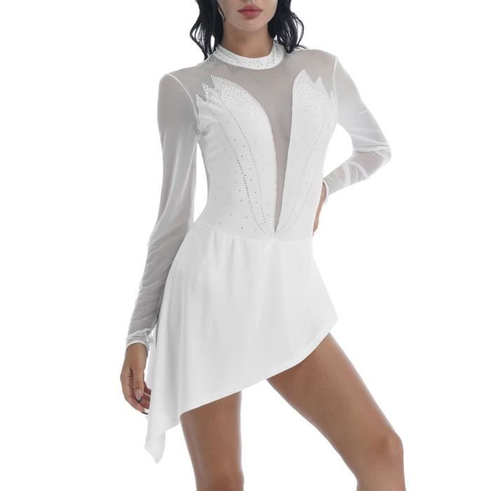 Iiniim Femme Robe Patinage Artistique Manches Longues Robe Danse Classique Soiree Justaucorps Gymnastique Robe Latine Ballet S XL Blanc Cdiscount Pret a Porter