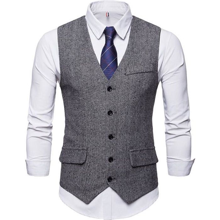 Hommes Gilet de Costume D contract es Sans Manches Slim Fit Col V
