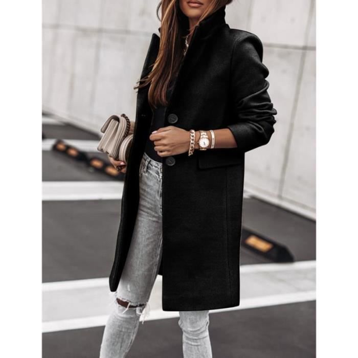 Manteau Femmes hiver noir Long laine manteau Streetwear 2020 dames Trench coreen mode femme vetements amples coupe vent Type C Blanc Cdiscount Pret a Porter