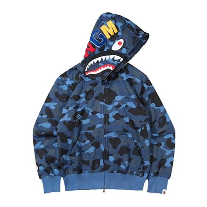 Sweat Shirt Veste Bape Shark Hoodie Pull Zipper Impression en 3D Sweat a Capuche Bleu Cdiscount Pret a Porter