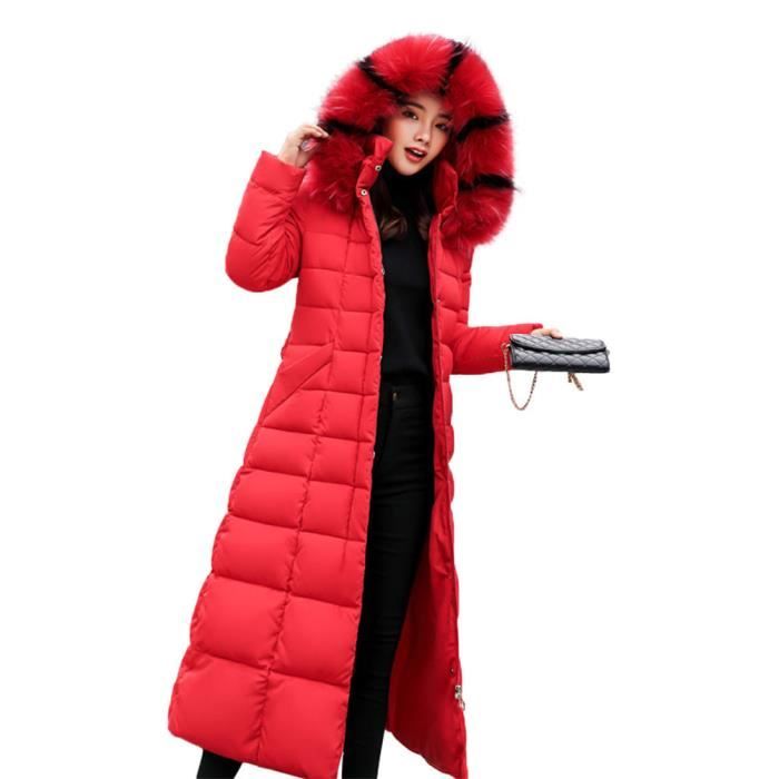 Doudoune Longue Femme YOUCAI Rouge Chaud et Confortable Avec Capuche en Fausse Fourrure Rouge Cdiscount Pret a Porter