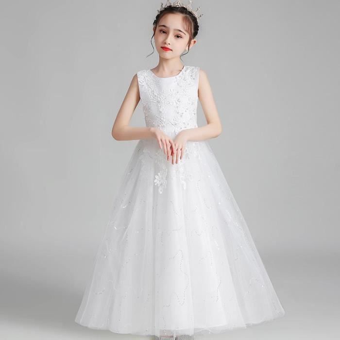 Robe de Soiree de Mariage Fille Sans Manches en Tulle Robe Princesse Ceremonie Pour 4 14 Ans Blanc Blanc Cdiscount Pret a Porter