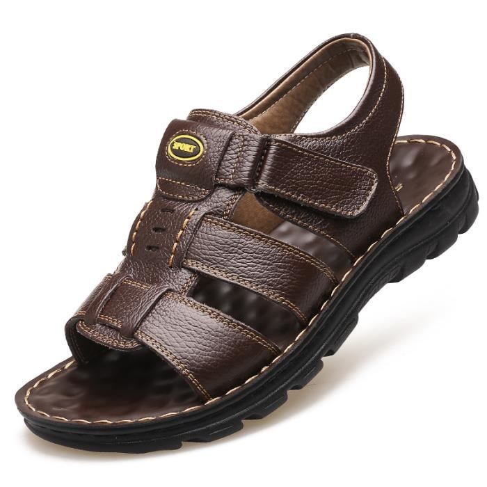 Sandalette Homme TRAPPEUR Sandales U00e0 Scratchs En Cuir Marron