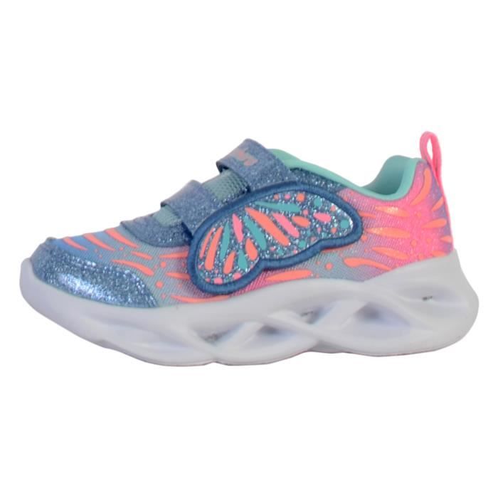 Skechers Basket Enfant - SKECHERS - S Lights Twisty Brights - Scratch - Bleu - Confort exceptionnel