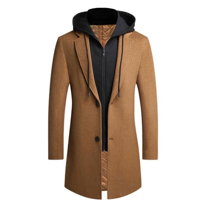 Manteau Mi-long Homme En Laine Et Polyester – Double Boutonnage, Coupe Classique Pour L’hiver