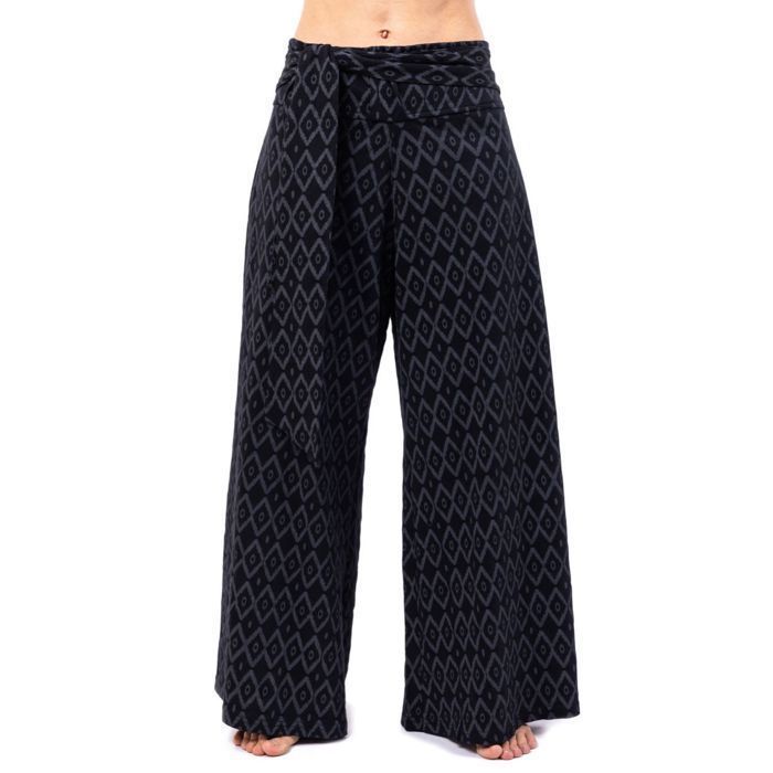 Pantalon Pêcheur Thaïlandais FANTAZIA - 100% Coton Léger, Taille Unique (convient 1,50m à 1,90m) - Noir Uni