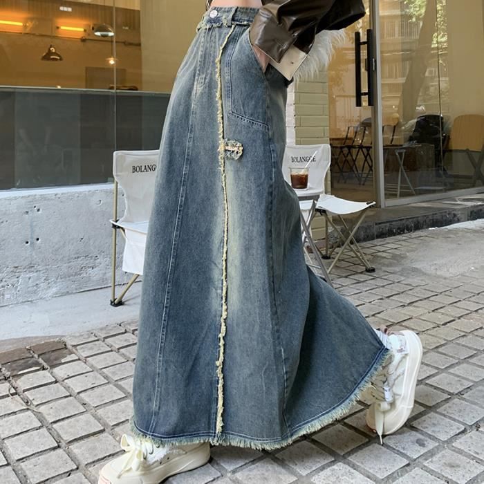 Jupe en jean taille haute mi longue sales
