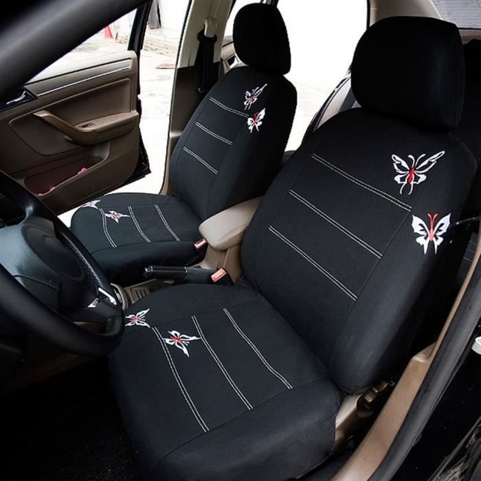 4 pièces housse de siège de voiture universelle papillon brodé housses de siège intérieur 100% tissu de polyester