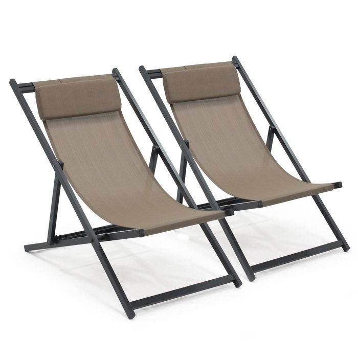 Lot de 2 chiliennes pliantes - 60 x 100 x 85 cm - Aluminium - Oviala - Taupe