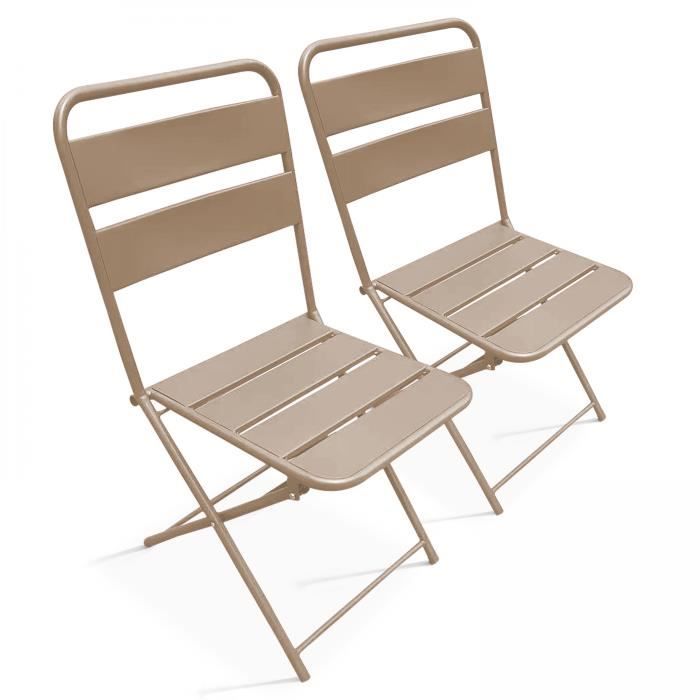 lot de 2 chaises pliantes en métal taupe - oviala - palavas - style industriel - confortable et robuste