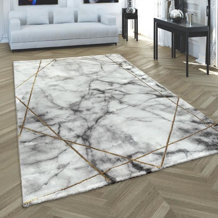 tapis de salon motif marbre gris or 3 d haute qualite tapis a poil ras 200x290 cm cdiscount maison