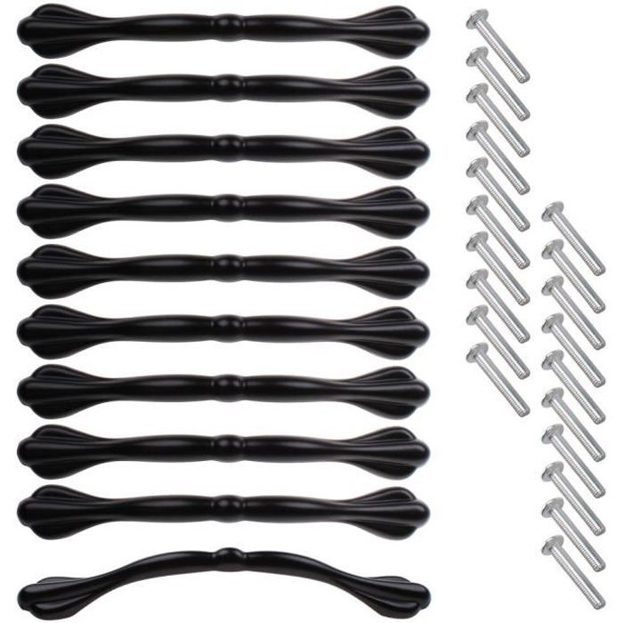 10 Poignée de Boutons de Porte Modernes pour Tiroir Armoire Porte Meuble Cuisine Bouton de Placard Noir Entraxe (96/132 mm)
