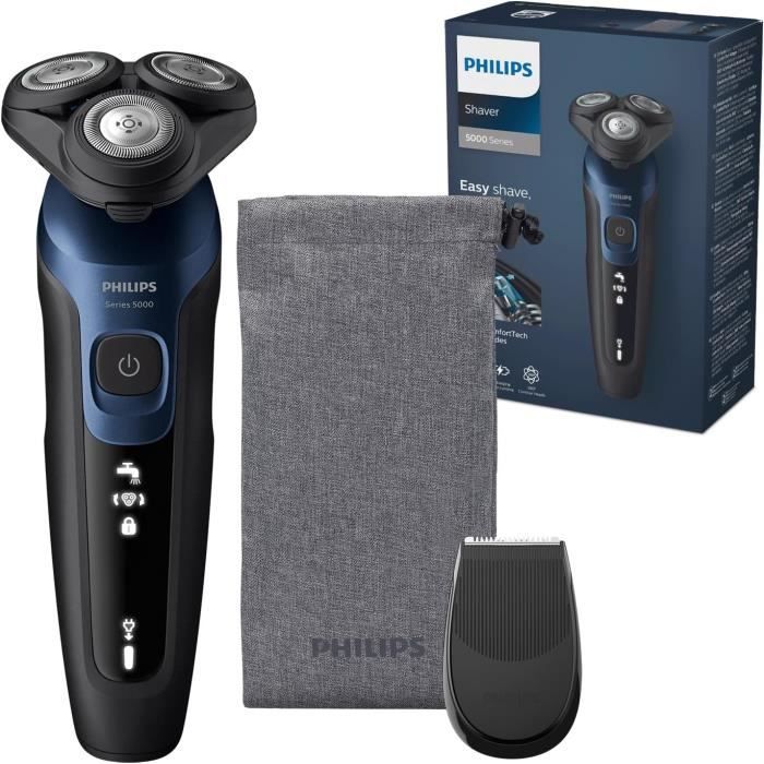 Philips Rasoir Series 5000 rasoir électrique pour homme Wet & Dry métallisé avec tondeuse de précision et pochette souple de voyage modèle S546518