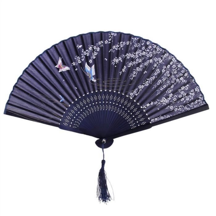 Éventails Pliants Chinois Motif Papillon - Lot De 2 - Soie Et Plastique - Dépliés ~43 Cm - Pour Danse, Décoration, Mariage