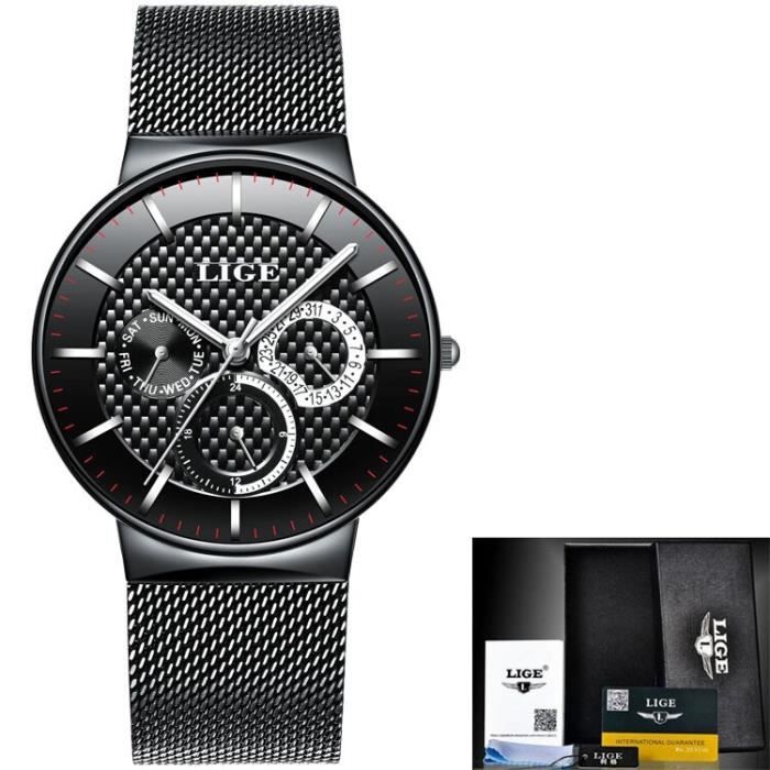 LIGE Montre Hommes Acier Inoxydable Sport Étanche Analogique Quartz