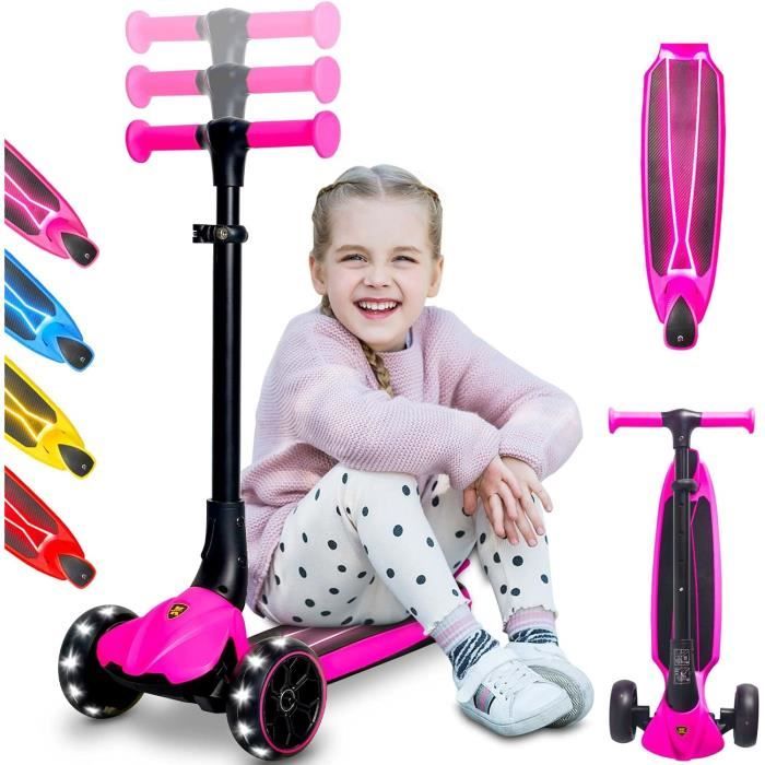 AIYAPLAY Trottinette Enfants 3-8 Ans – Pliable, 2 Roues LED Lumineuses, Hauteur Réglable 73-89 Cm, Frein Double, Plateau Antidérapant – 50 Kg