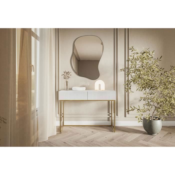 Coiffeuse - VELDIO - 110 cm - blanc avec pieds dorés