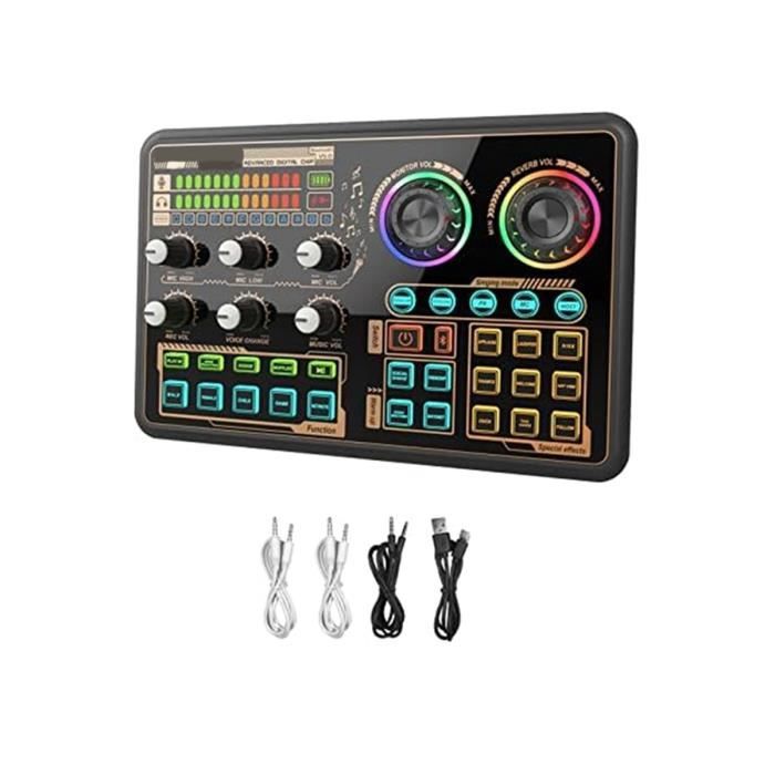 Table De Mixage Audio Podcast – Effets Vocaux, Réduction Bruit, Bluetooth – Compatible PC, Téléphone – Alim 48V