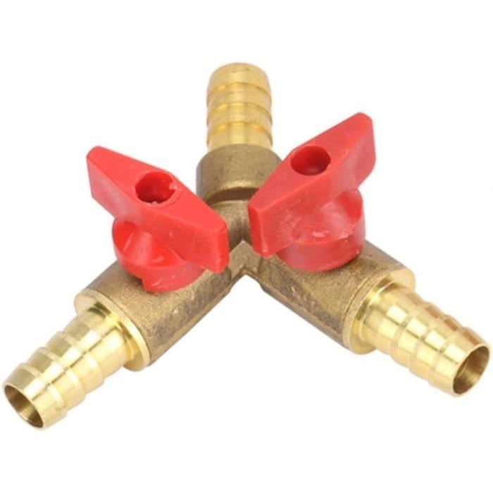 KOMUNJ 1 Raccord De Tuyau Y à 3 Voies - Robinet à Boisseau Sphérique En Laiton - Répartiteur - Laiton Et Alliage De Zinc - Pour Robinet De Menuisier, Eau, Gaz - 10 Mm