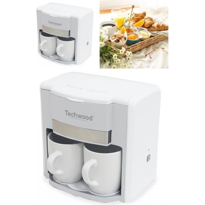 Cafetière électrique 2 Tasses Duo Blanche Filtre permanent lavable 500W Blanche Arrêt automatique