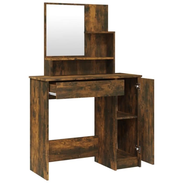Coiffeuse - TMISHION - TMI7734919347088 - Chêne fumé - 1 tiroir - Miroir inclus