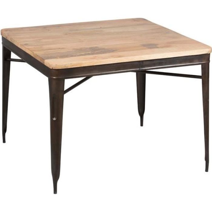 table de repas carrée acier/bois recyclé - chalerston - l 100 x l 100 x h 76
