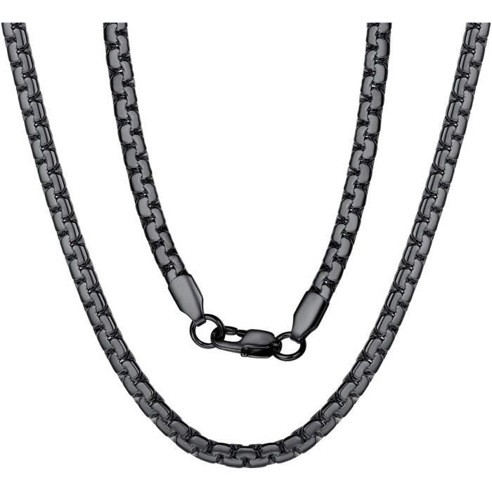Collier Chaîne Argent Noir Collier Chaîne Byzantin ChainsPro - Acier Inoxydable 6MM - Homme Mécanicien Collier Biker Homme Acier Inox